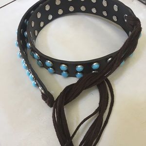 Brown belt with turquoise accents